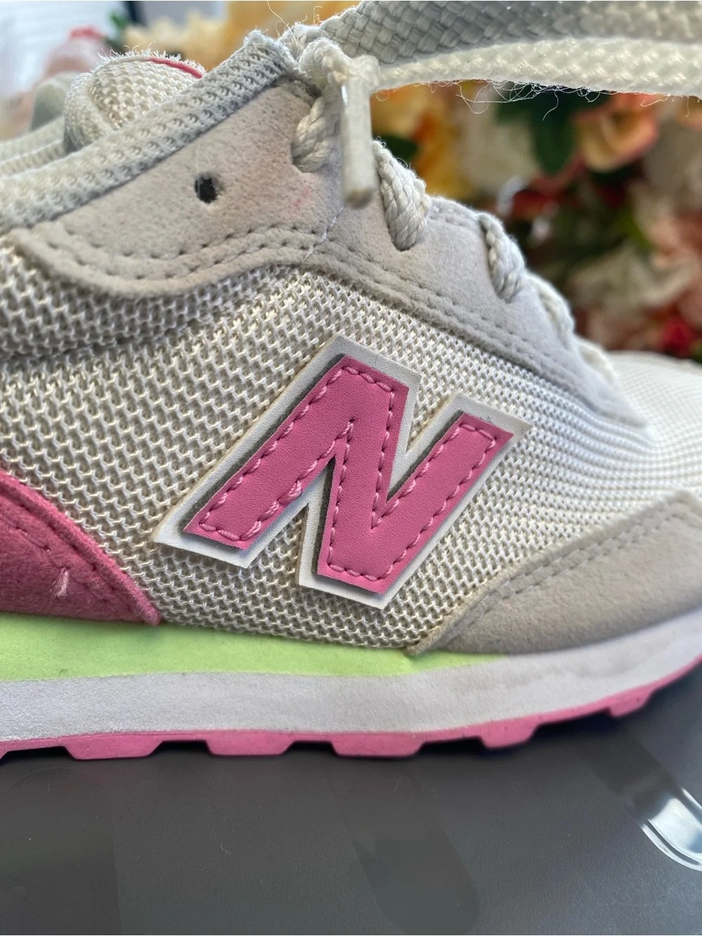 New Balance 515 Classic Kids Sneakers White Pink Lime Size 1